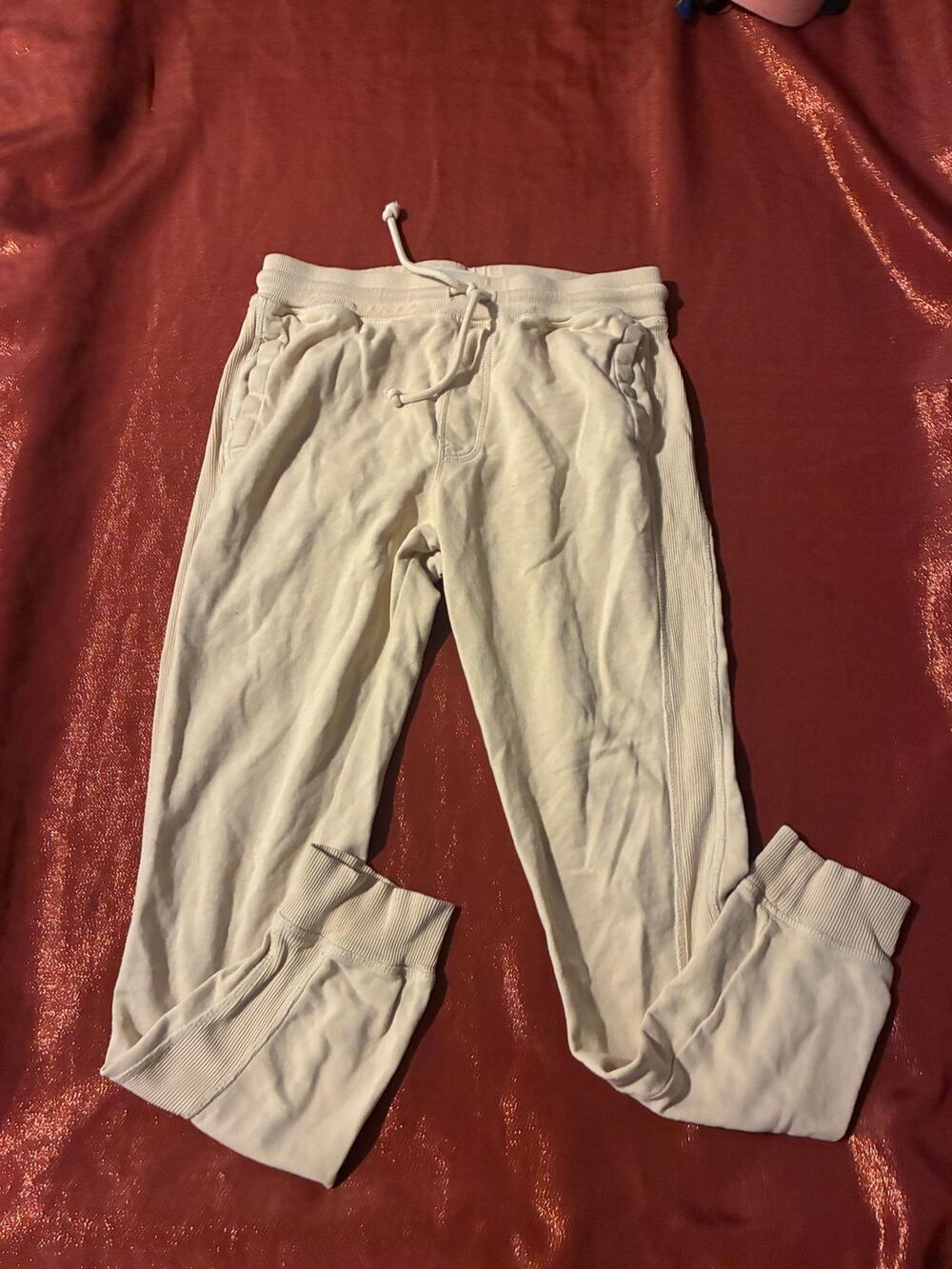 Free Planet Sweatpants Mens 32 M Cotton Fleece Jogger Drawstring Cream Rib Cuff